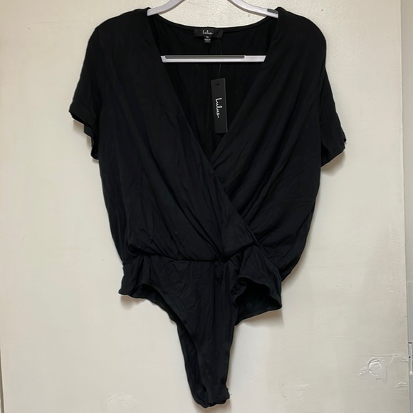Black shirt sleeve wrap style bodysuit - Picture 1 of 6